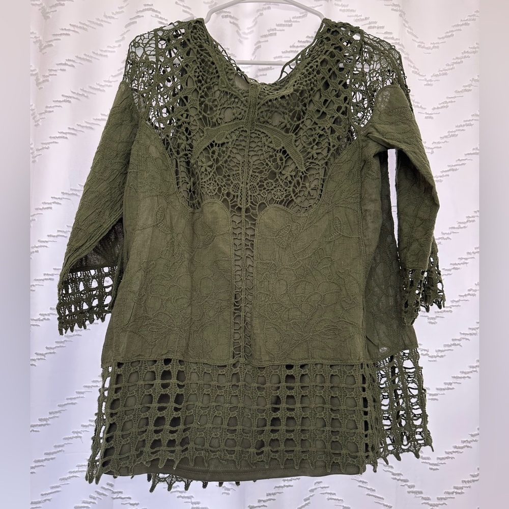 Indigo Thread Co. Olive Crochet Women's Tunic - Picture 3 of 3